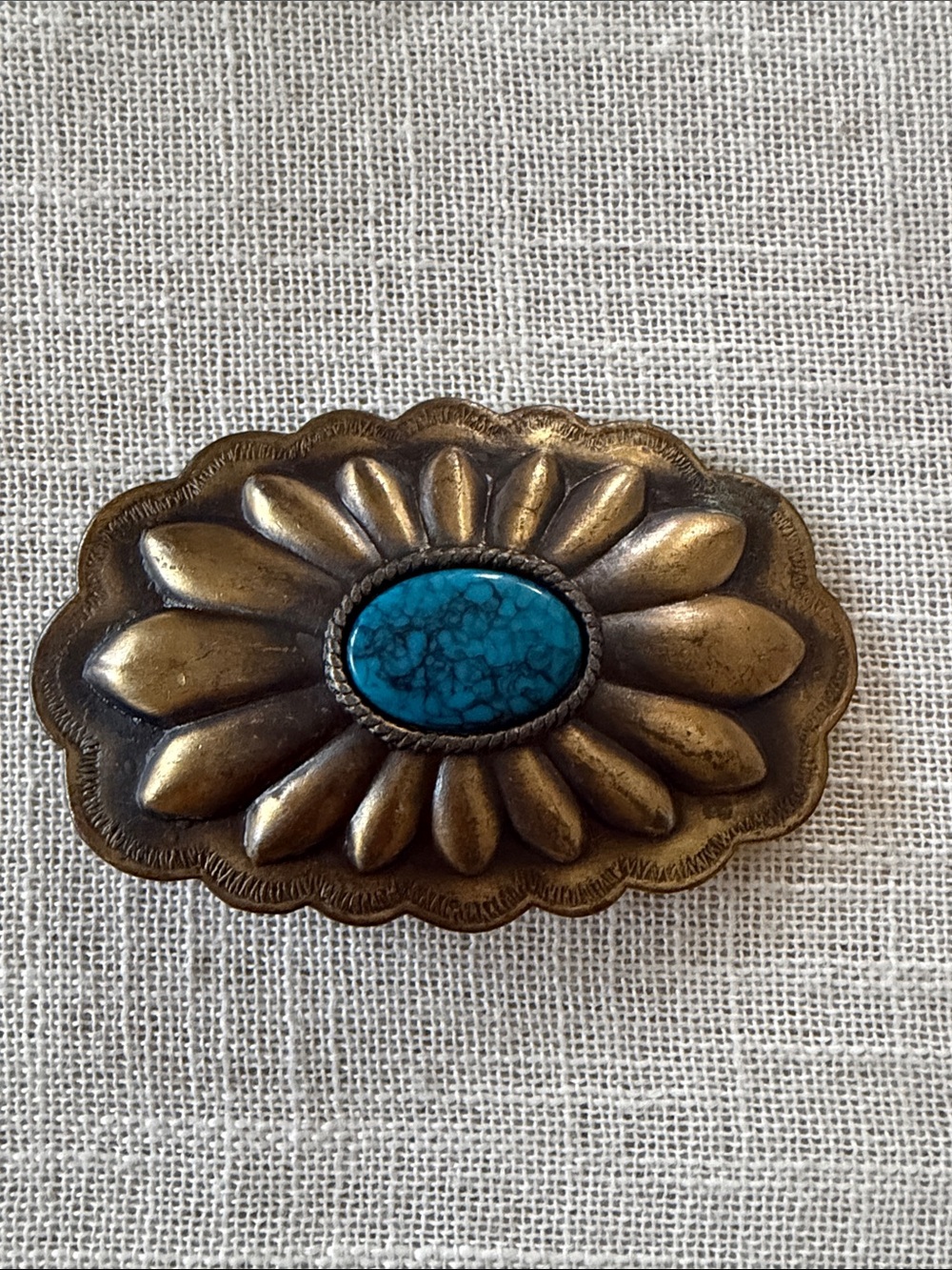 Turquoise Accent Brass Floral Belt Buckle